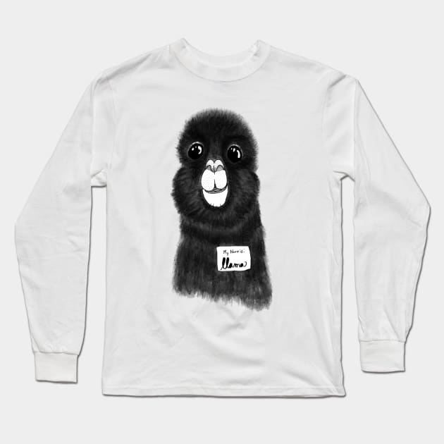 Funny Hand Drawn Llama in Black and White Long Sleeve T-Shirt by BlackStrawberry